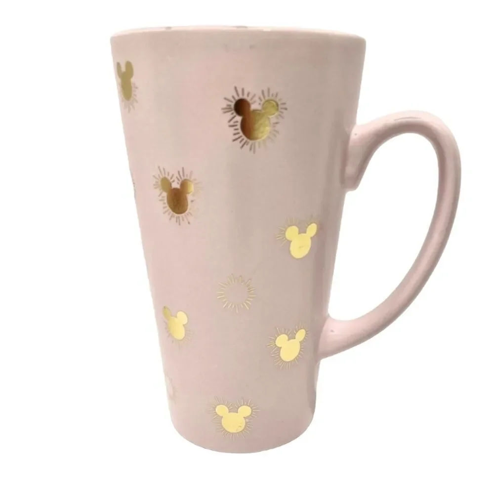 NWT Disney Mickey Mouse Gold Icon Light‎ Pink 16 oz Ceramic Travel Coffee…